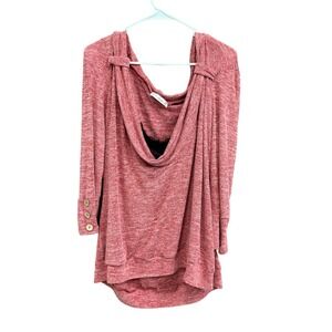 Rosegal 4X Plus Size Red Heathered Cowl‎ Neck Long Sleeve Button Tunic